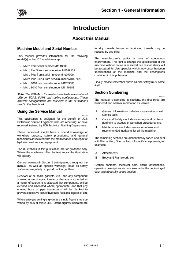 JCB Micro Series Service & Maintenance Manual PDF