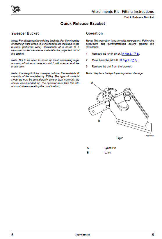 JCB Sweeper Bucket Attachment: Fitting Instructions & Manual