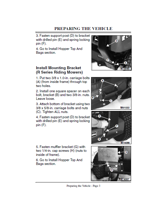 JOHN DEERE 2-BAG GRASS BAGGER FOR R AND S SERIES RIDERS, STX’S, 100, 200, 300, 400 SERIES, AND GT SERIES LAWN AND GARDEN TRACTORS OPERATOR MANUAL OMM118316