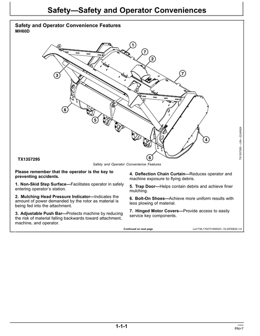 JOHN DEERE MH60D, MH72D, MK76, SM60 MULCHING HEAD OPERATOR MANUAL OMT412343X19