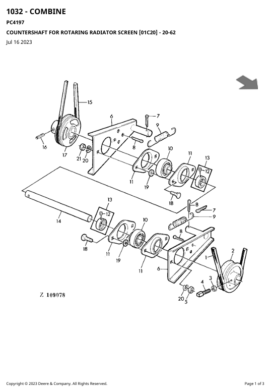 John Deere 1032 1042 1052 Harvester Parts Manual PC4197