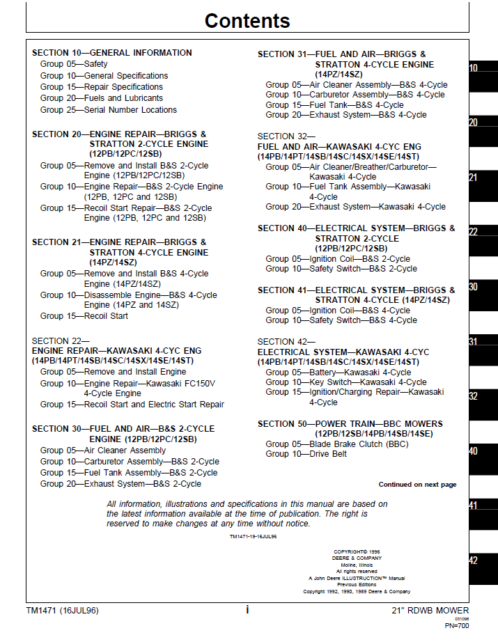 John Deere 14-Series Walk-Behind Mower Repair Manual TM1471