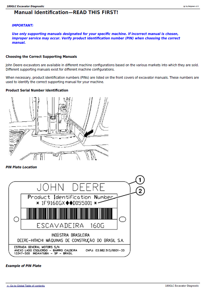 John Deere 180GLC Excavator Operation, Testing & Repair Manual TM13194X19