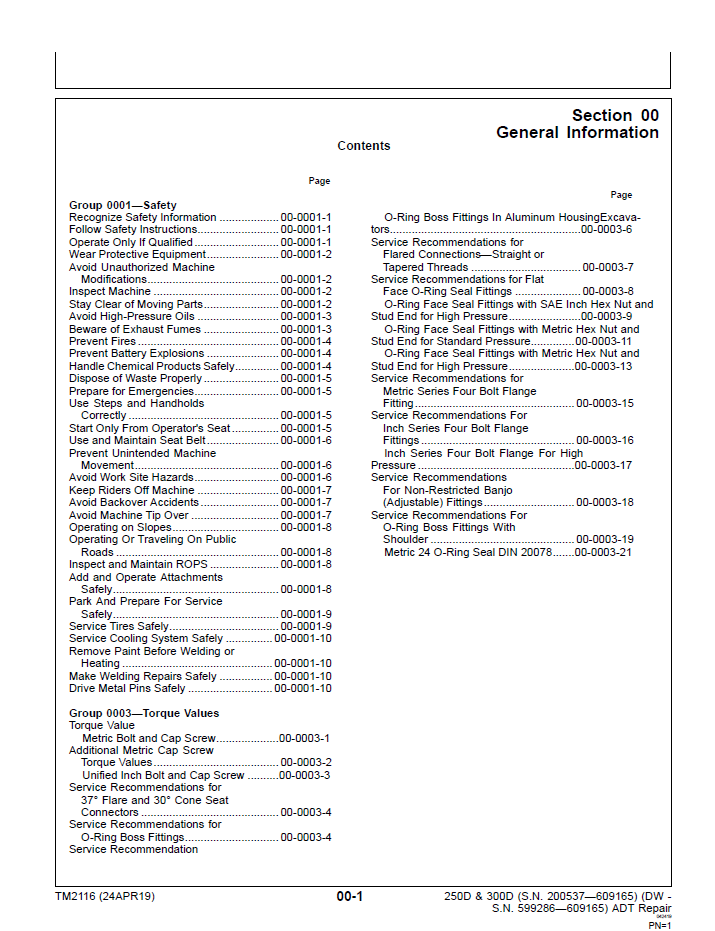 John Deere 250D 300D Heavy Equipment Repair Manual TM2116