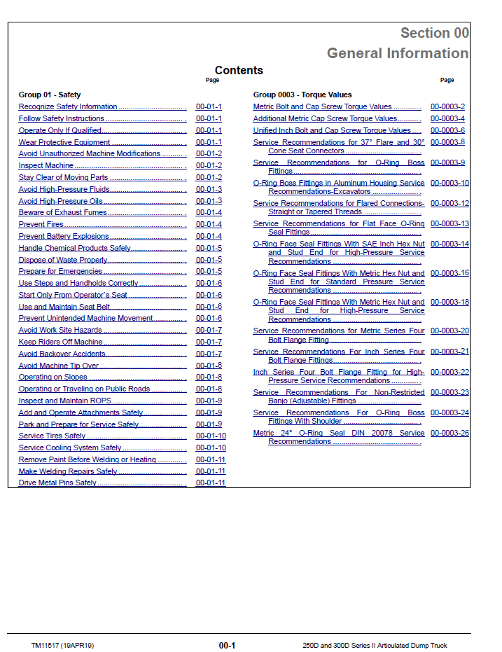 John Deere 250D/300D Series II Hauler Repair, Maintenance & Workshop Manual TM11517