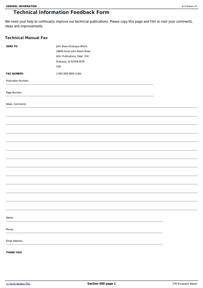 John Deere 27D Excavator Maintenance & Repair Manual TM2356