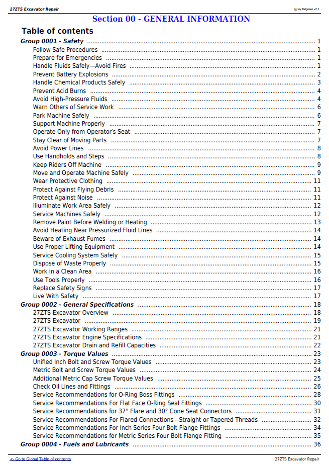 John Deere 27ZTS Excavator Troubleshooting Manual TM1837