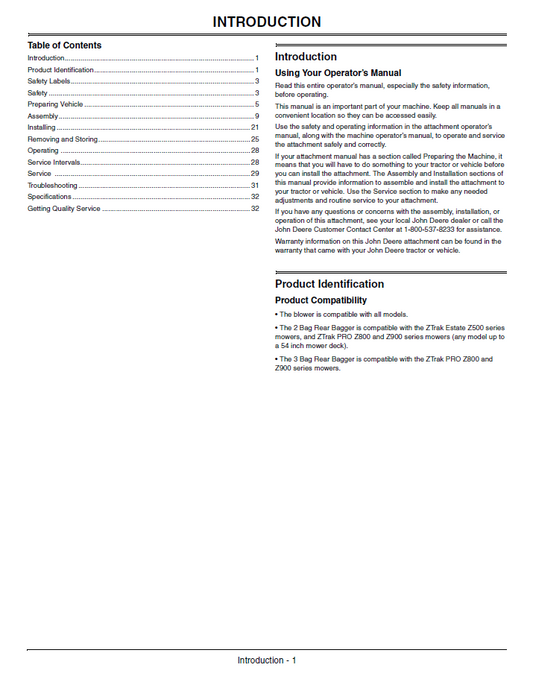 John Deere 2 & 3 Bag Collection System Manual OMTCU29191