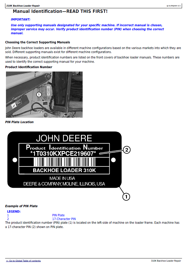 John Deere 310K Backhoe Loader Repair & Maintenance Manual TM12448