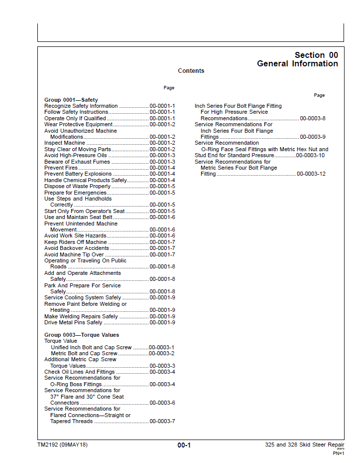 John Deere 325 and 328 Skid Steer Technical Repair Manual TM2192