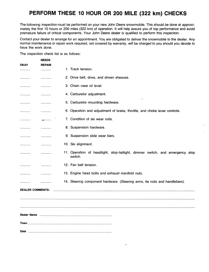 John Deere 340 Trailfire LX Snowmobile Operation & Service Manual OMM69603