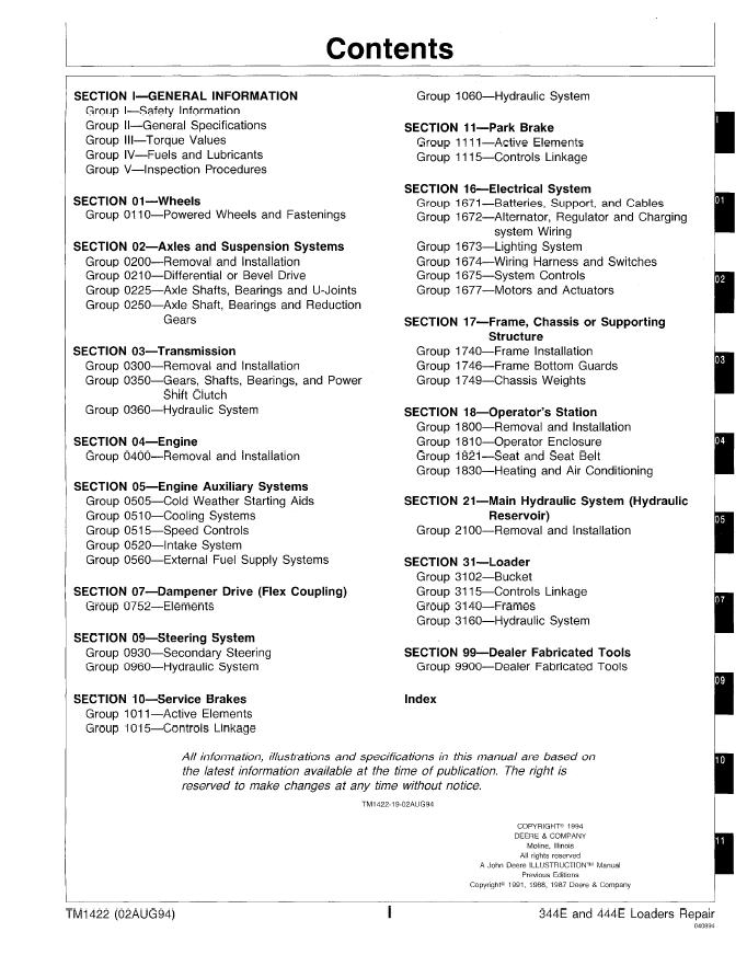 John Deere 344E 444E Loader Service & Repair Manual PDF TM1422