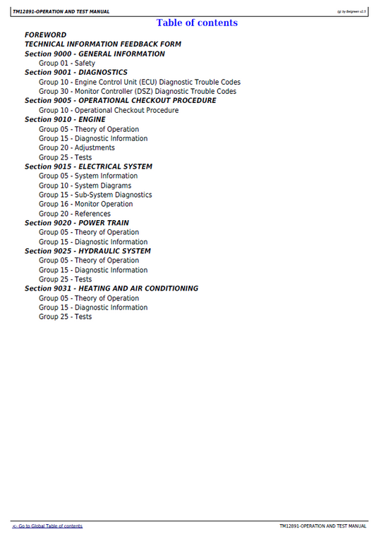 John Deere 35G Excavator TM12891 Operation & Diagnostic Guide