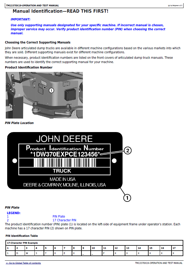 John Deere 370E/410E/460E Dump Truck Troubleshooting & Test Manual TM13378X19