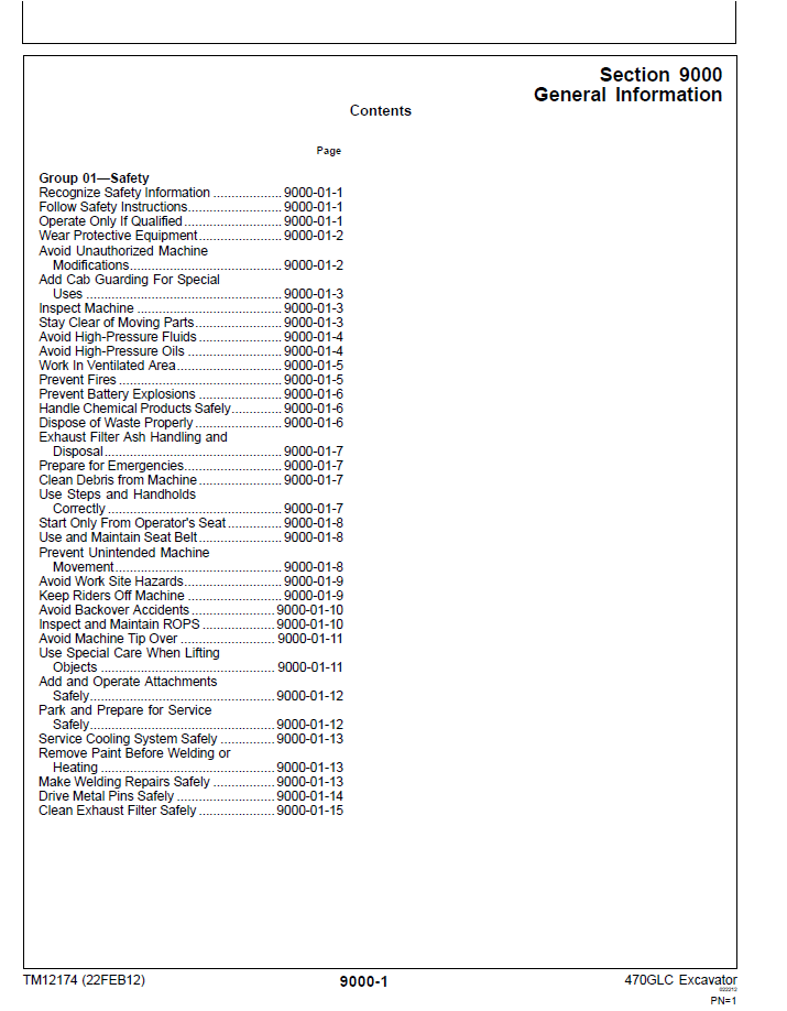 John Deere 470GLC Excavator Repair, Troubleshooting & Operation Manual TM12174
