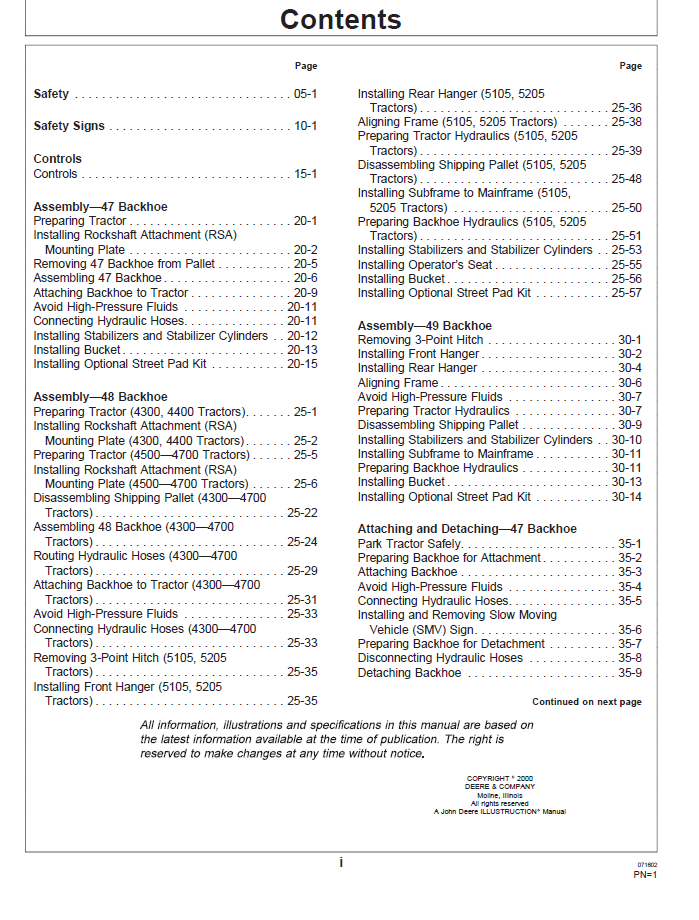 John Deere 47/48/49 Backhoe Tractor Operator Manual Technical Guide