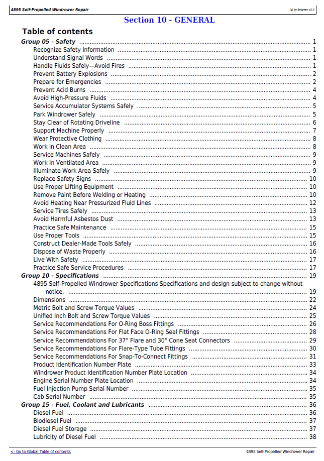 John Deere 4895 Self-Propelled Windrower Repair Technical Manual (TM2033) PDF