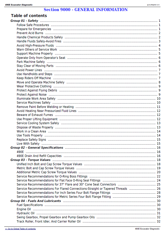 John Deere 490E Excavator Diagnostic Manual TM1504 Technical Guide