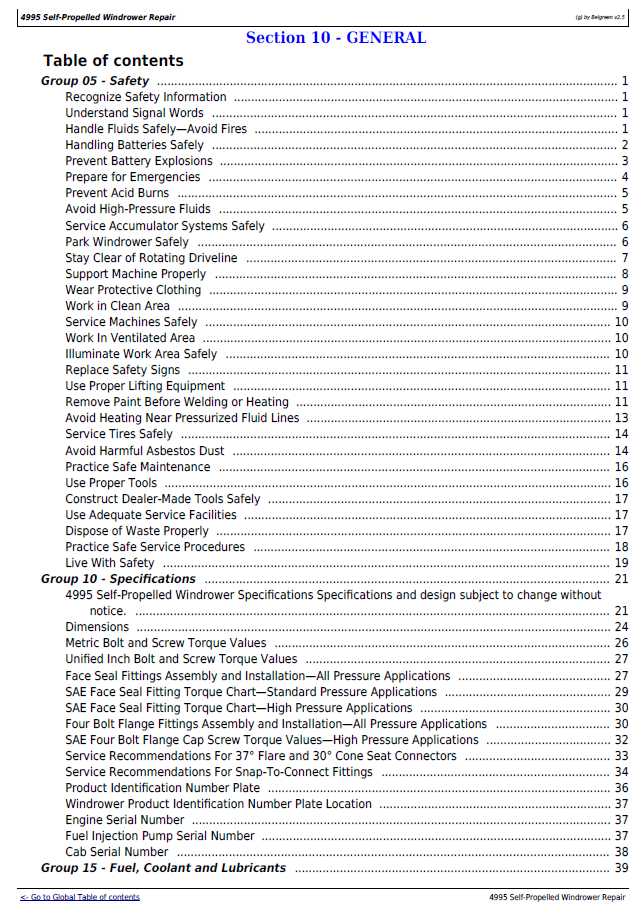John Deere 4995 Self-Propelled Windrower Repair Technical Manual (TM2035) PDF