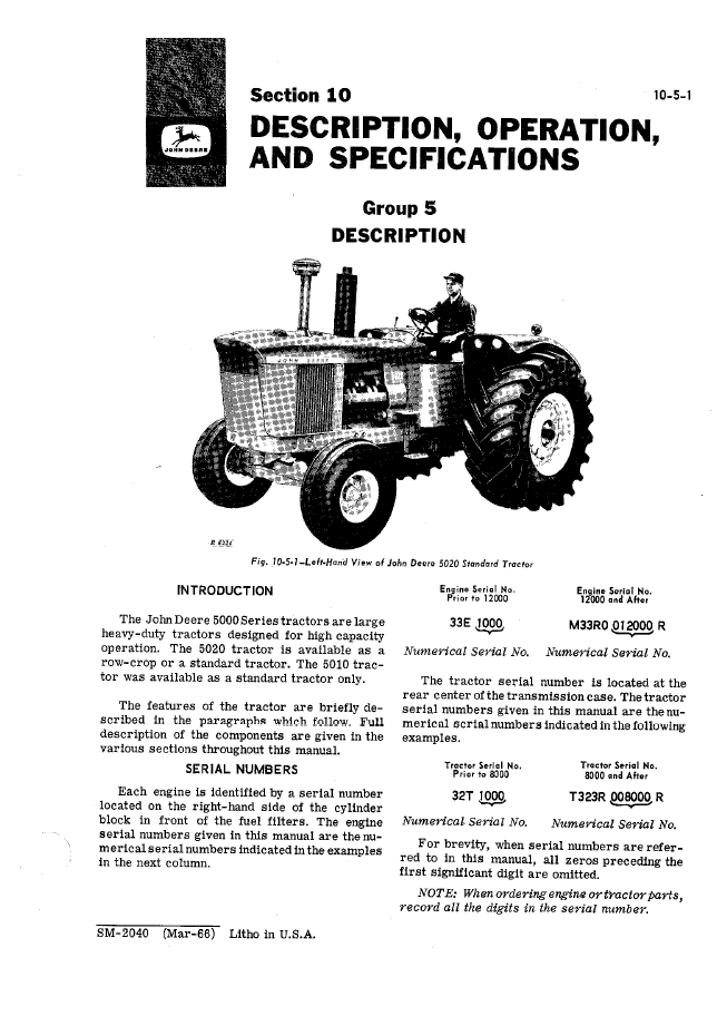 John Deere 5000 Series Tractor Service Manual (SM2040) PDF