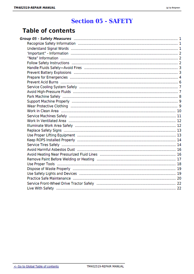 John Deere 5080G 5090G 5090GH 5080GV 5100GV 5080GF 5100GF Tractor Repair Manual (TM402519) PDF
