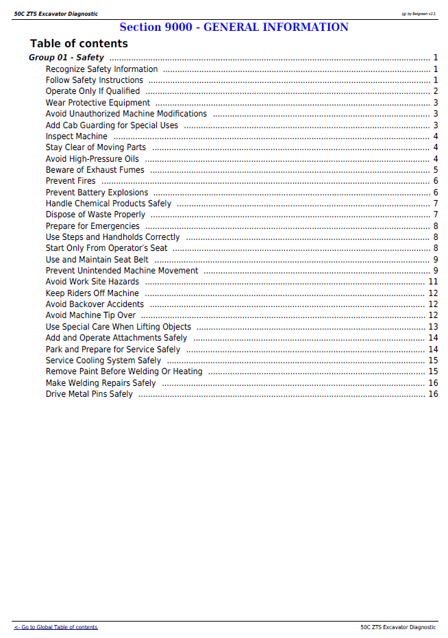 John Deere 50C ZTS Excavator Workshop Test Manual TM2056