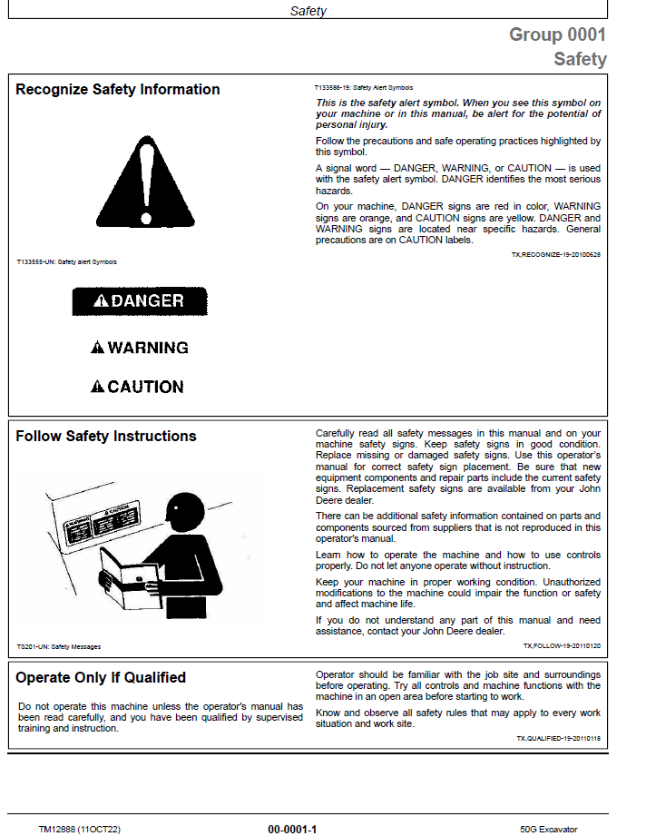 John Deere 50G Excavator Maintenance & Troubleshooting Manual TM12888