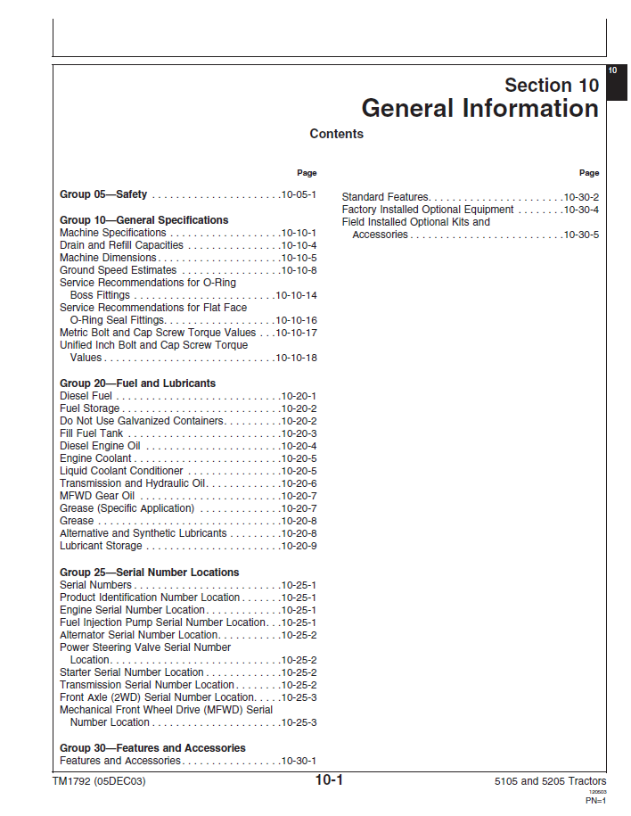 John Deere 5105 5205 Tractor Technical Manual (TM1792) PDF