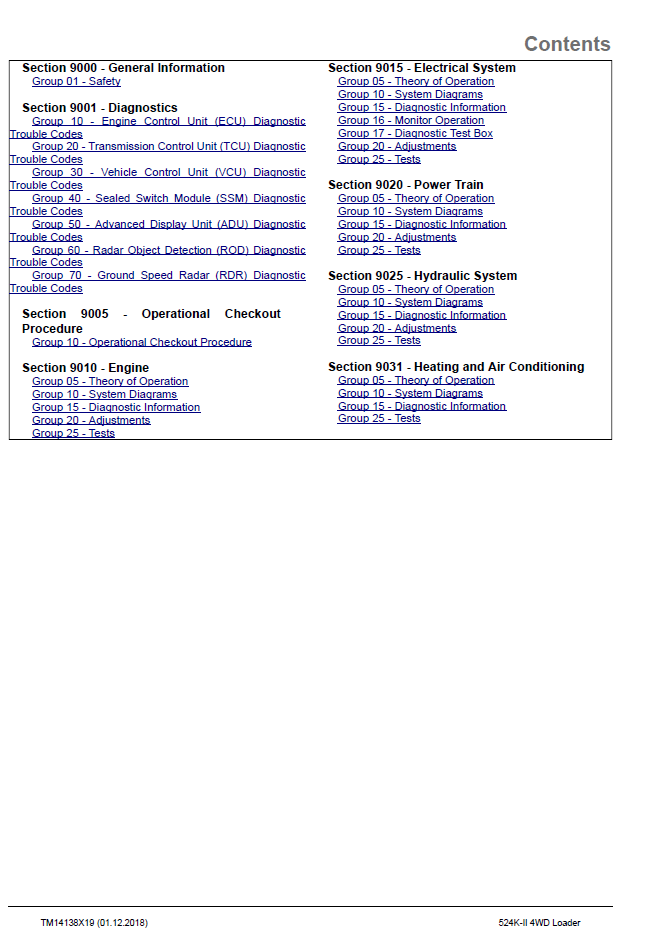 John Deere 524K-II Loader TM14138X19 Complete Diagnostic Test Manual