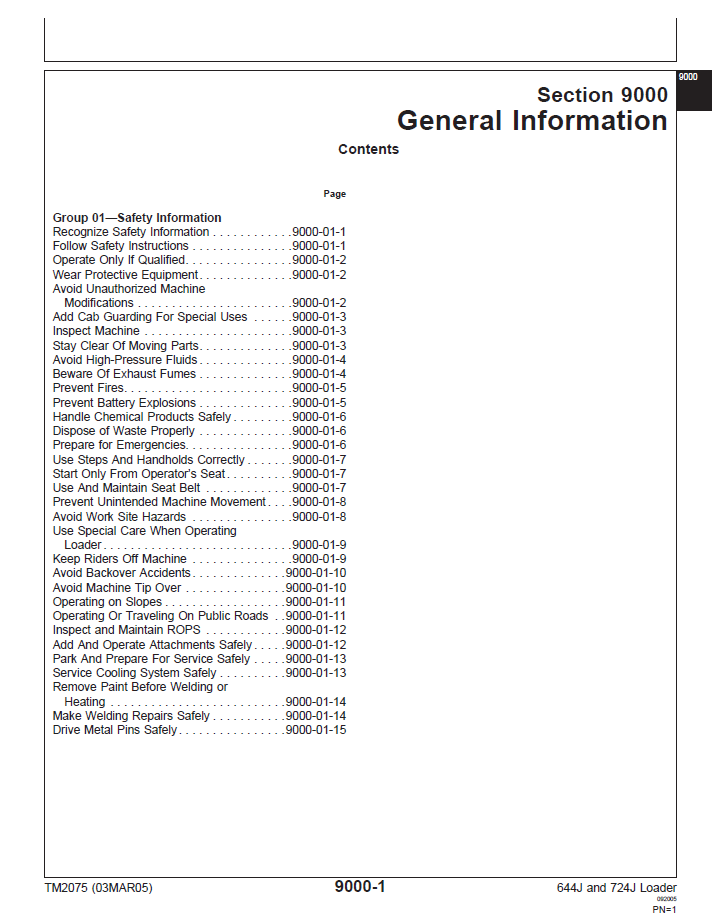 John Deere 644J and 724J Loader Workshop Test Manual TM2075