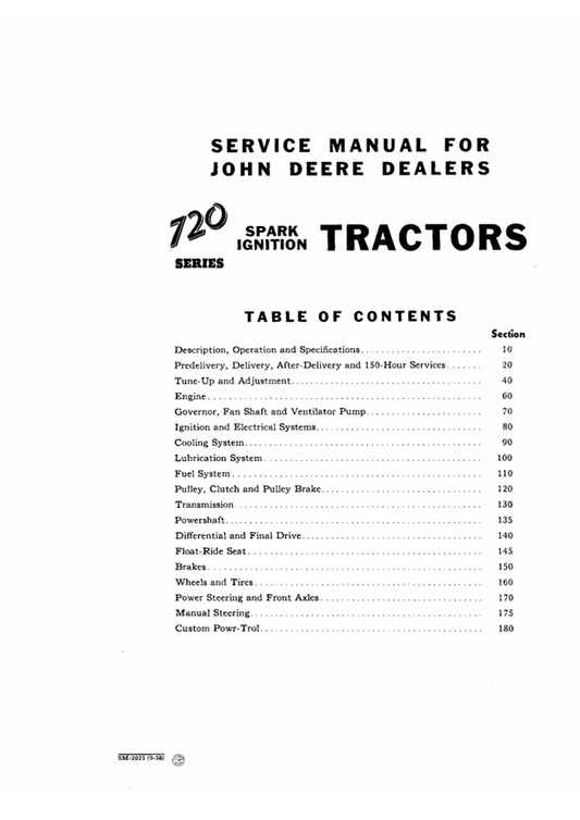 John Deere 720 Spark Ignition Tractor Repair & Workshop Manual SM2025