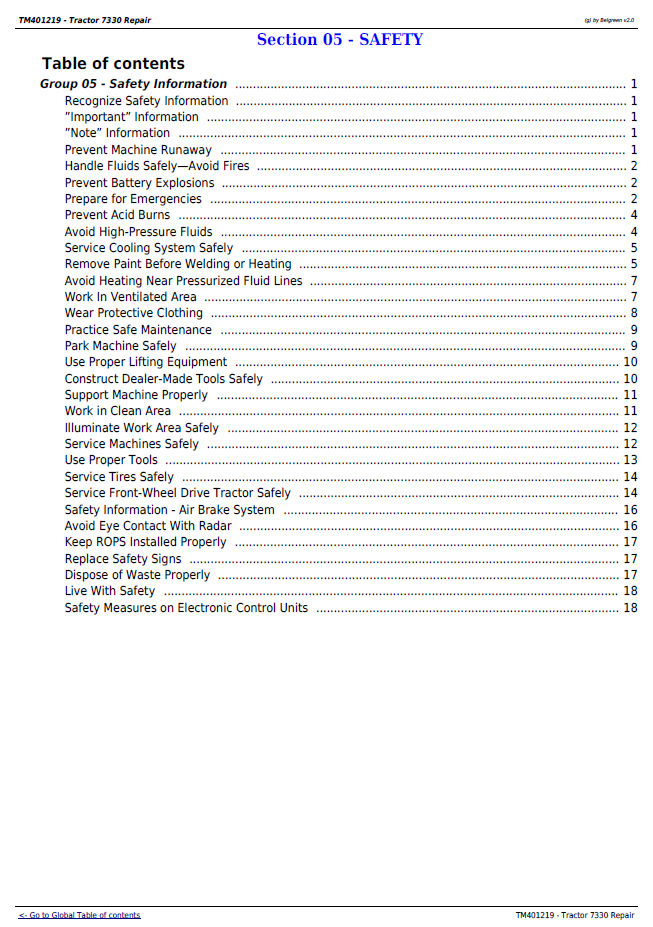 John Deere 7330 Tractor Maintenance & Repair Guide TM401219