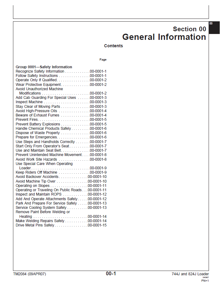 John Deere 744J and 824J Construction Loader Manual TM2084