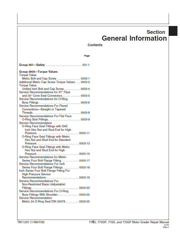 John Deere 770G 770GP 772G 772GP Grader Repair & Diagnostic Manual TM11207