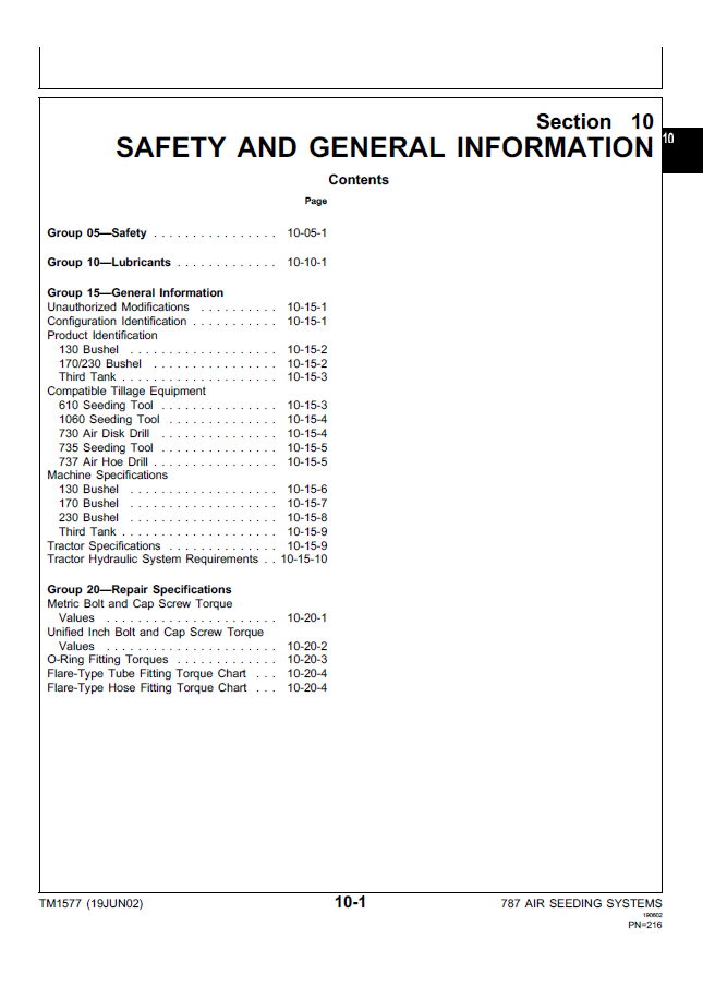 John Deere 787 Air Seeding System TM1577 Full Technical & Repair Manual