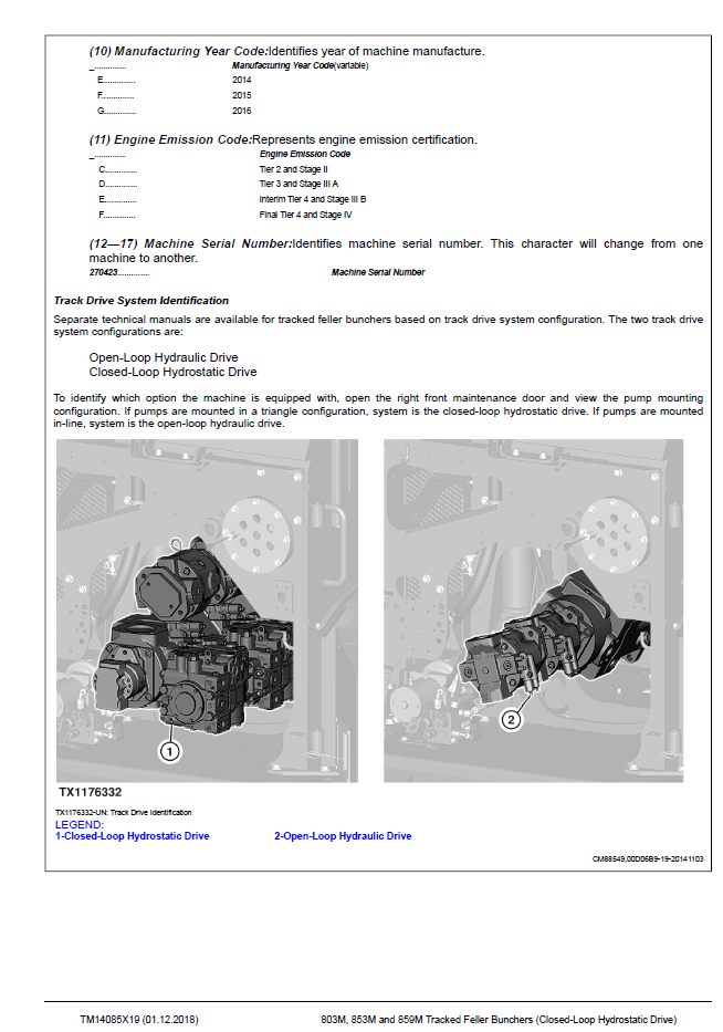 John Deere 803M 853M 859M Feller Buncher Repair & Operation Test Manual TM14085X19