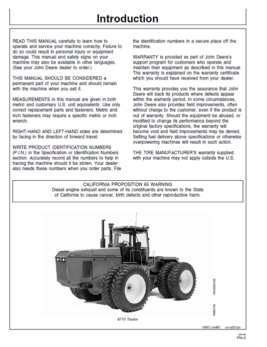 John Deere 8570-8970 Tractor OMAR112116 Operation Guide