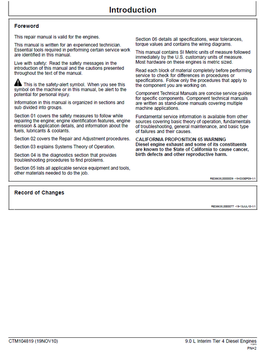 John Deere 9.0L OEM Diesel Engine Service Manual CTM104819 (Stage III B)
