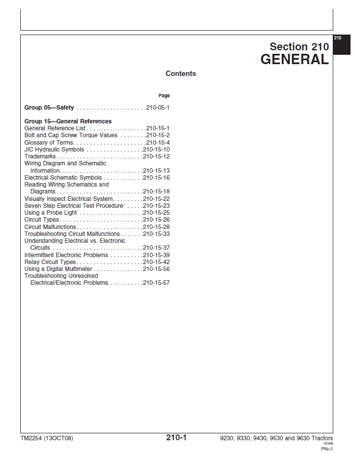 John Deere 9230-9630 Tractor Diagnostic Repair Manual TM2254
