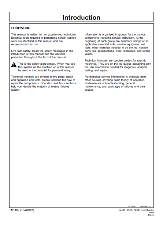 John Deere 9400-9600 Combine TM1402 Diagnostic Test Guide