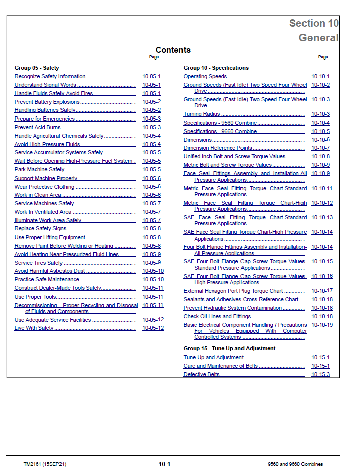 John Deere 9560 & 9660 Harvesting Equipment Repair Manual TM2161