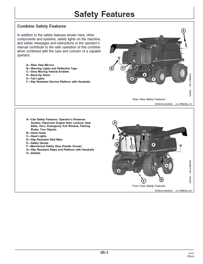 John Deere 9660 and 9760 STS Rotary Combine OMH226957 Maintenance and Operation Manual