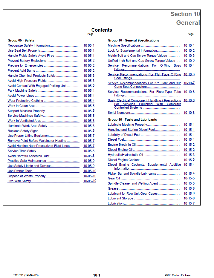 John Deere 9965 Cotton Picker Repair Manual TM1531 Complete Service Guide