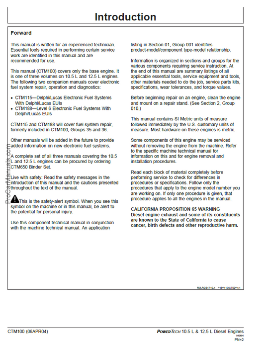 John Deere CTM100 PowerTech Diesel Engine Technical Manual