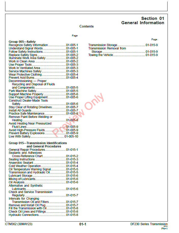 John Deere CTM362 Drivetrain Transmission Technical Manual