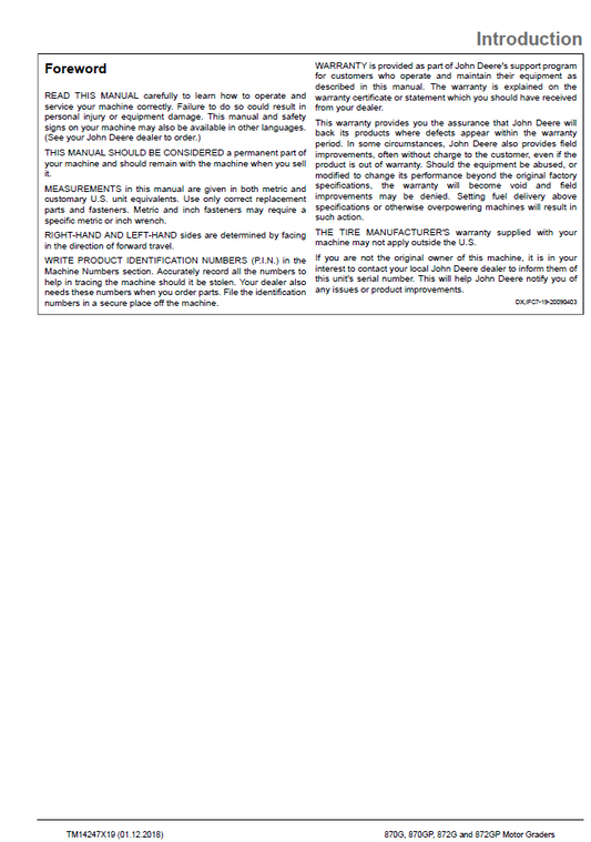 John Deere G-Series Motor Grader Technical Repair Service Manual