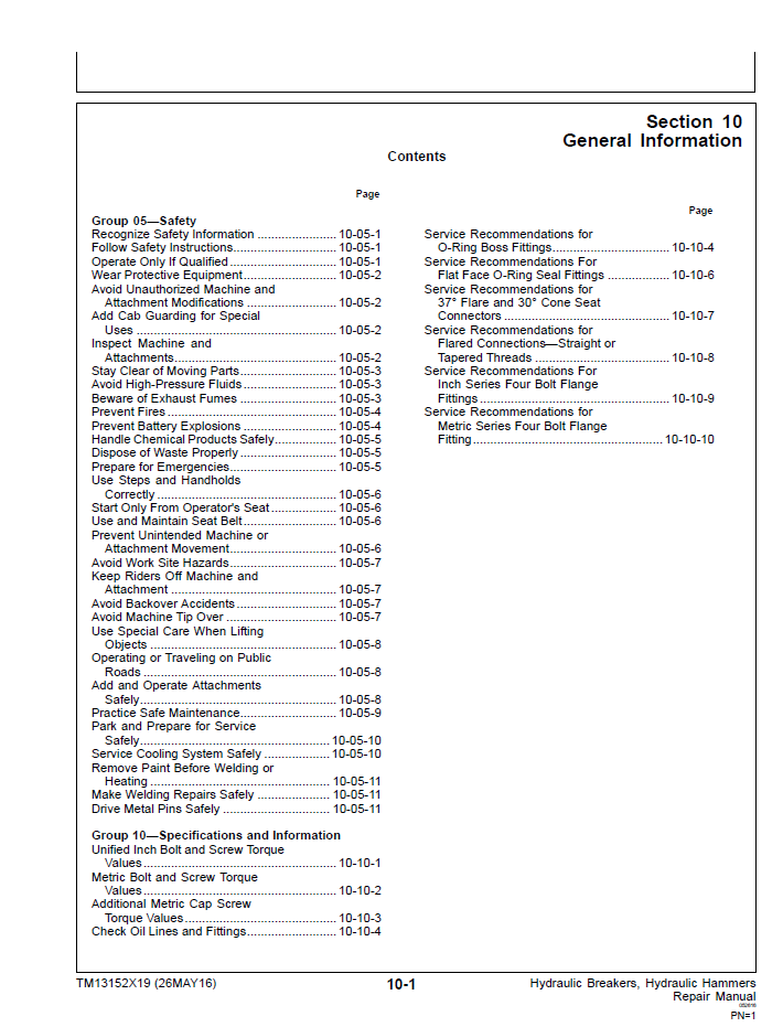 John Deere Hydraulic Breaker Hammer Repair, Diagnostic & Service Manual TM13152X19