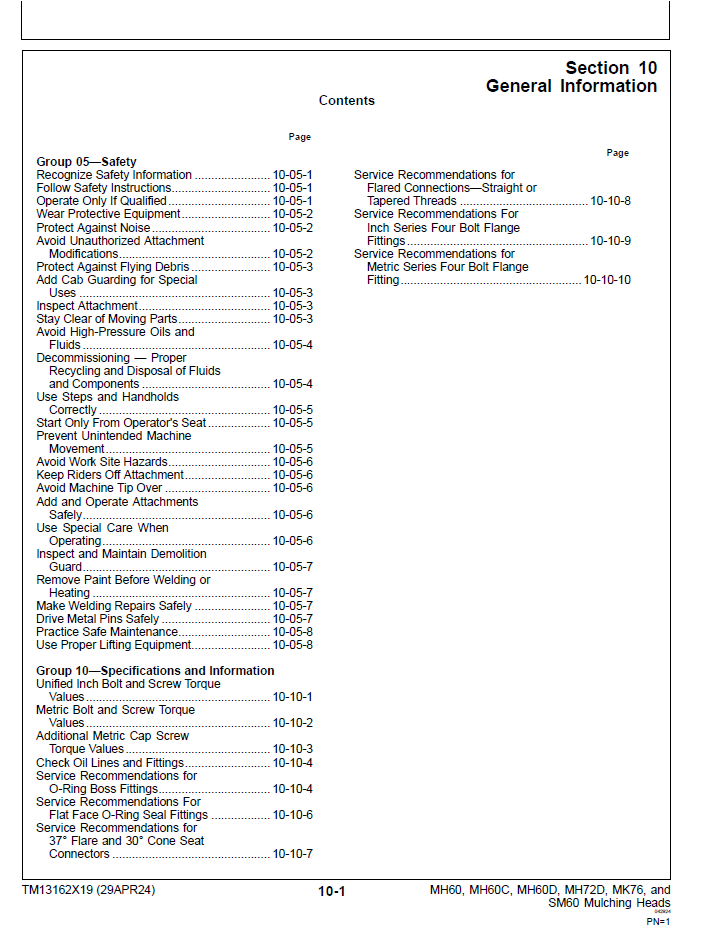 John Deere Mulching Head Repair, Maintenance & Service Manual TM13162X19
