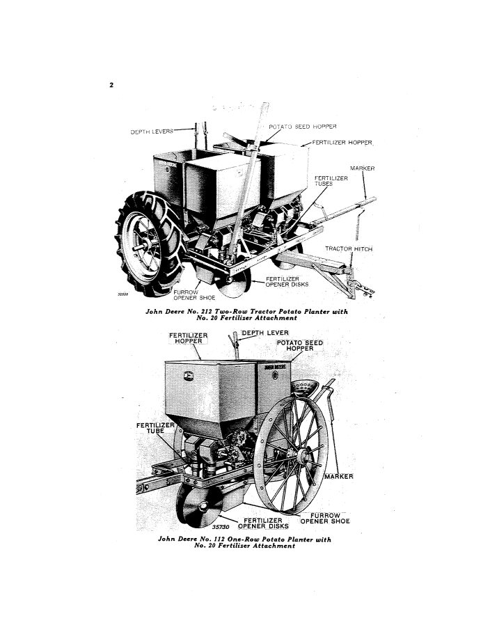 John Deere No.112 No.212 Potato Planter Factory Operator Guide Manual