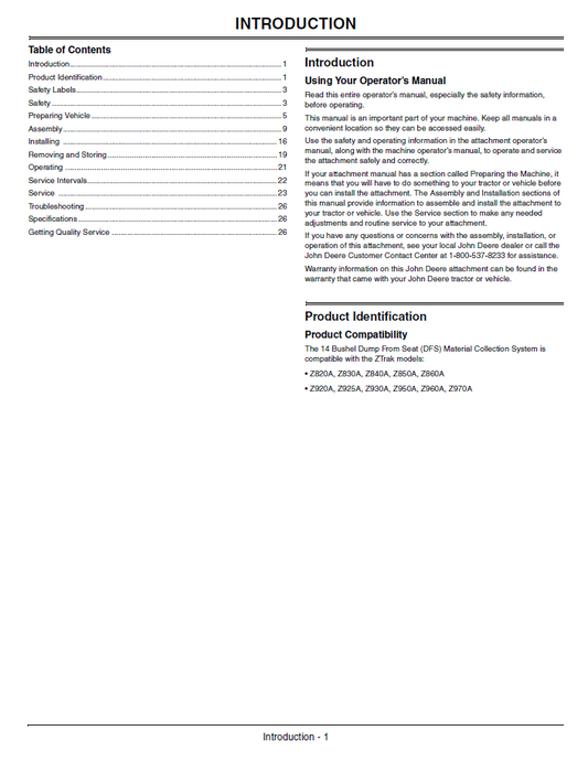 John Deere OMTCU29193 Blower and Rear Hopper Dump from Seat Manual